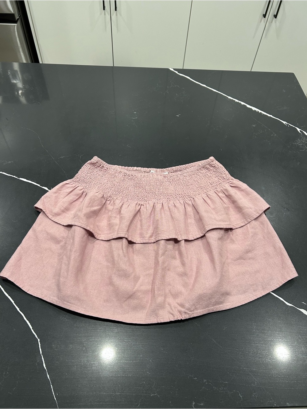NWT Only Blush Pink Smocked Ruffle Mini Skirt Linen Blend Cottagecore Feminine